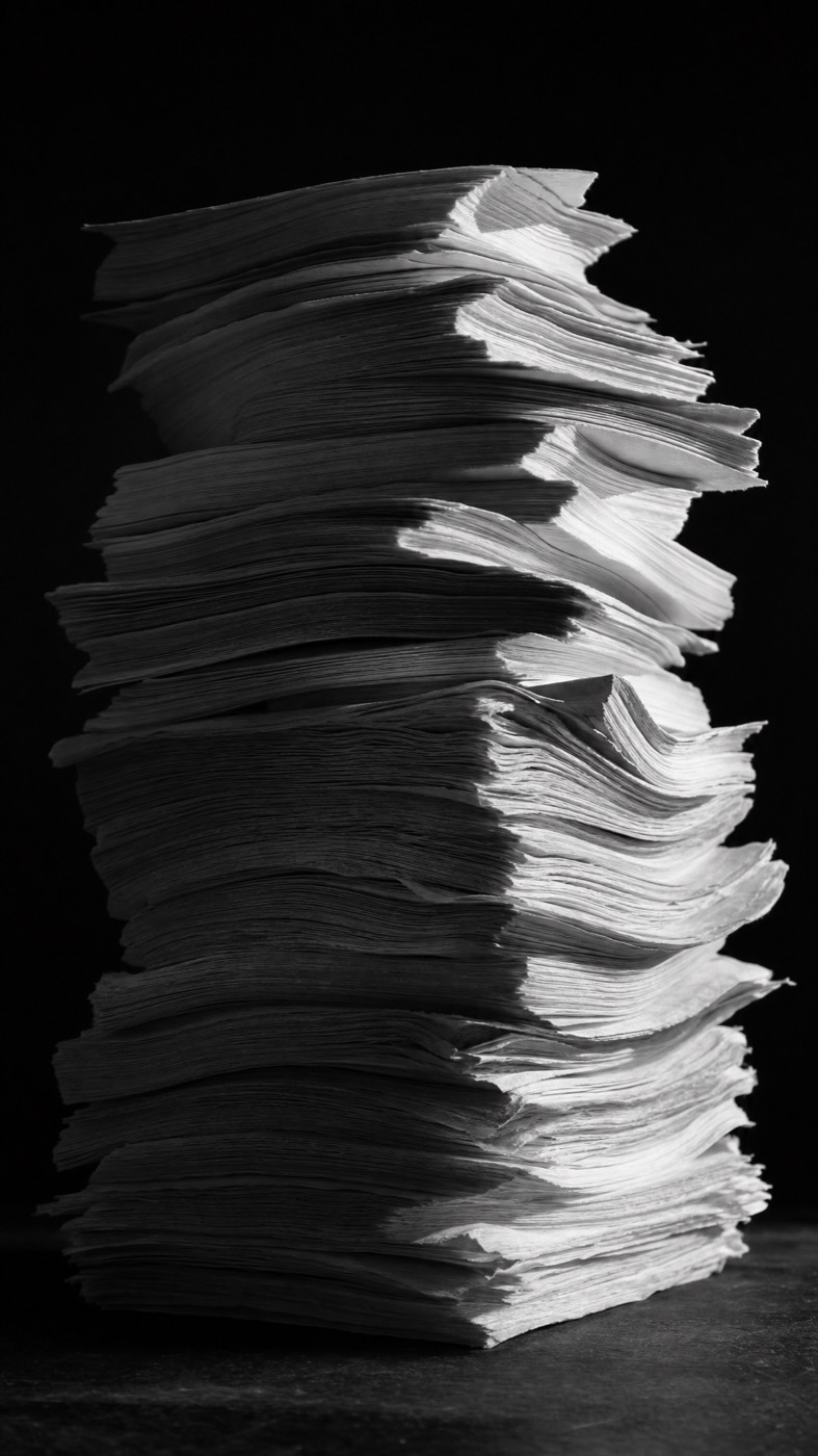 Sculptural stack of carved paper sheets — the publishing practice